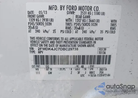 2013 Ford Edge Sel from USA, damaged, VIN 2FMDK4JC7DBC29738